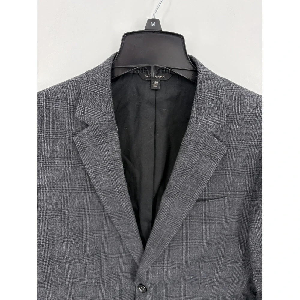 Banana Republic Blazer Mens 42R Gray Slim Fit Plaid Glen Check Sport Coat Jacket